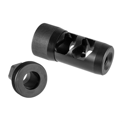 Il HELLFIRE 2P Muzzle Brake offre prestazioni ottimali per armi con canne di 20" o meno, facile da installare e progettato per ridurre il rinculo mantenendo il comfort.