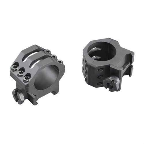Anelli Picatinny a sei fori Weaver, con design migliorato, finitura anodizzata di tipo III, viti Torx no-strip e molte opzioni di altezza per fucili tattici.