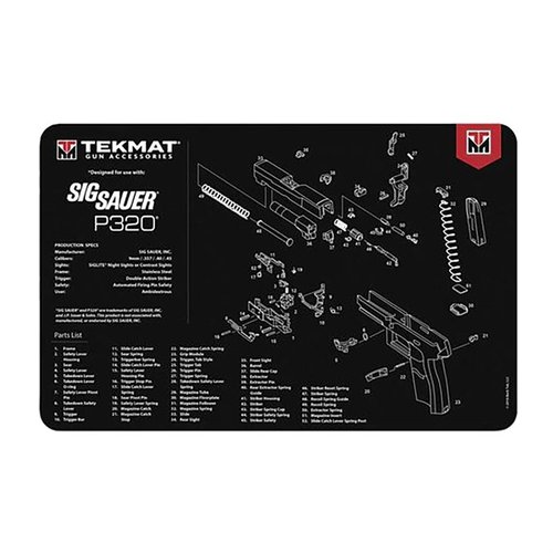 Il TEKMAT Pistol Gun Cleaning Mat per SIG Sauer P320 offre una protezione robusta, un diagramma dettagliato e una facile pulizia con acqua calda e detergente.