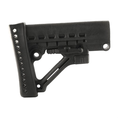 Il buttstock Archangel® è regolabile in 6 posizioni, compatibile con tubi commerciali, realizzato in polimeri rinforzati e dotato di pad di rinculo in gomma.