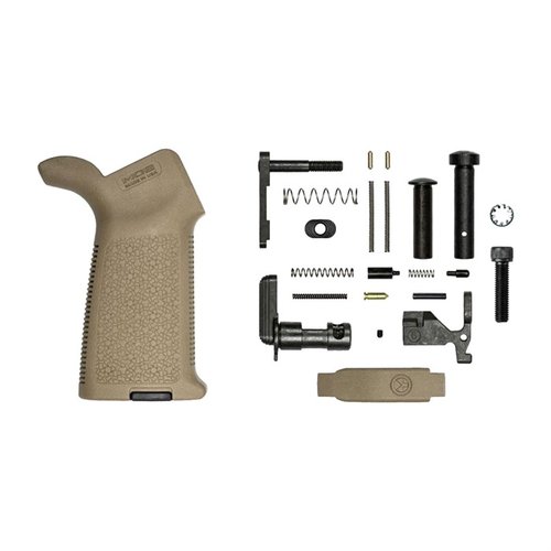 Il kit AR-15 MOE Lower Parts senza Fire Control Group di Aero Precision include componenti di alta qualità, come il grip Magpul MOE, per un'assemblaggio versatile.