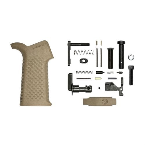 Il kit di parti inferiori AR-15 MOE SL di Aero Precision include componenti essenziali per assemblare un lower receiver, con grip e guardia Magpul MOE SL.