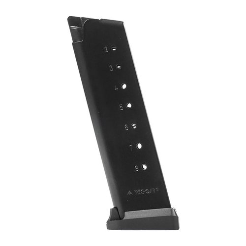 Realizzati in acciaio al carbonio certificato, questi caricatori 1911 .45ACP offrono durata e affidabilità, disponibili in finitura blu o nichel.