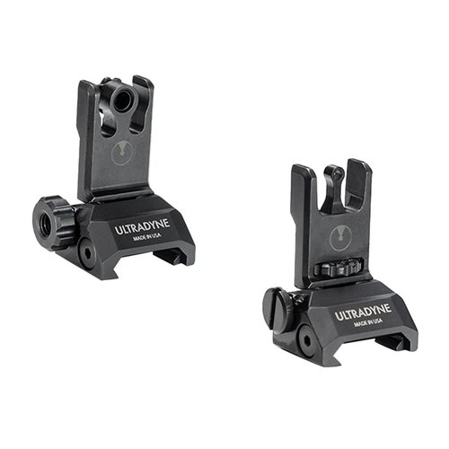 Il Combo C2 Folding Front e Rear Sight di Ultradyne offre regolazioni senza attrezzi, un sistema a doppio apertura e componenti in acciaio inox per precisione e durata.
