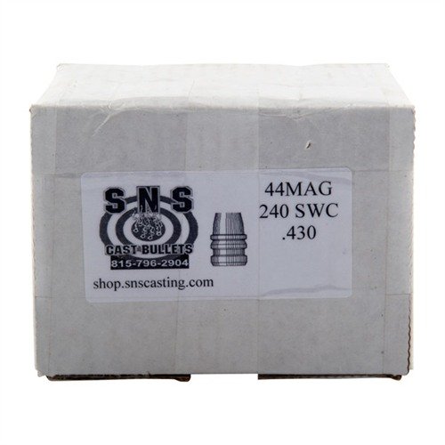 .44 Caliber Cast Pistol Bullets di SNS, con lega di alta qualità (92% piombo, 6% antimonio, 2% stagno), offrono precisione e convenienza in un formato da 500/box.