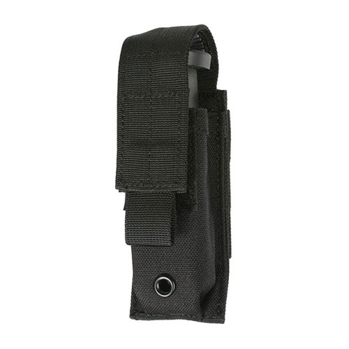 Il Blackhawk Single Pistol Mag Pouch offre un deposito sicuro per un caricatore doppio, con chiusura a velcro e drenaggio rapido, compatibile con S.T.R.I.K.E e MOLLE.