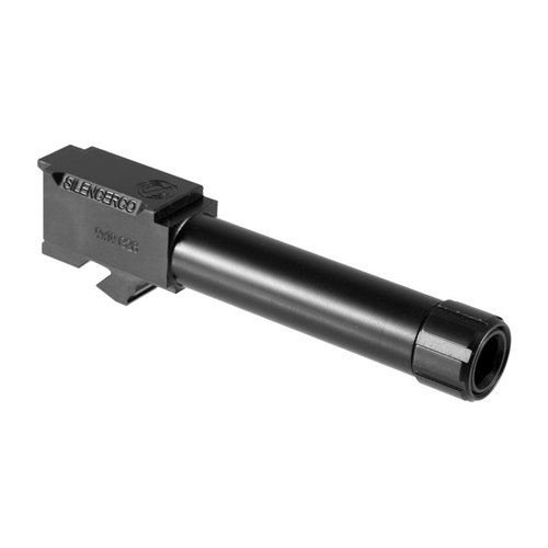 I cilindri filettati Silencerco per Glock® sono realizzati in acciaio inossidabile 416R, disponibili in finitura nera o naturale, compatibili con Gen 3 e Gen 4.