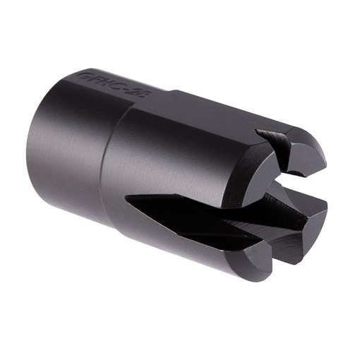 Il G36 Flash Hider Compensator di JMAC CUSTOMS presenta filettatura 14x1 LH, 10mm di diametro, in acciaio inossidabile 17-4ph, con finitura Black Nitride.