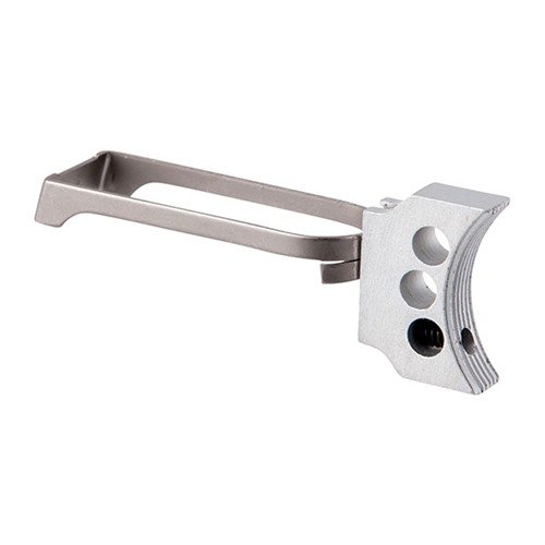 Il grilletto Fusion 1911 3-HOLE in alluminio, regolabile e leggero, offre un'ottima adattabilità e precisione per tutte le pistole 1911, disponibile in finitura argento.