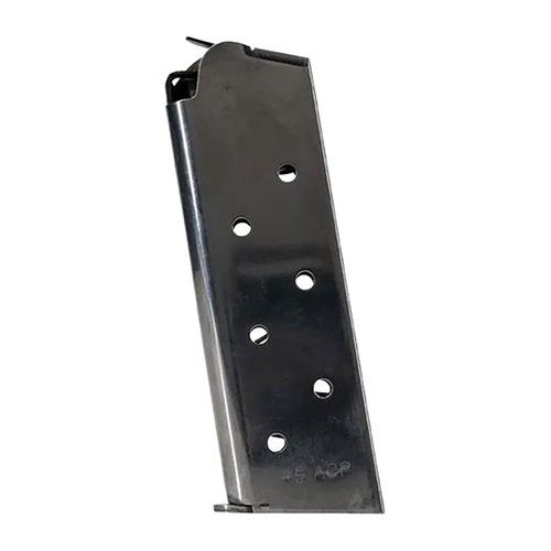 Il caricatore 1911 GOVERNMENT/COMMANDER da 7 colpi in acciaio inox è compatibile con diversi modelli Colt, garantendo affidabilità e prestazioni superiori.