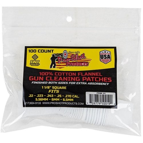 .22-.270 CAL. 100CT. PATCHES di PRO SHOT PRODUCTS, INC offrono una pulizia efficace e precisa per le armi, garantendo prestazioni ottimali e durata nel tempo.