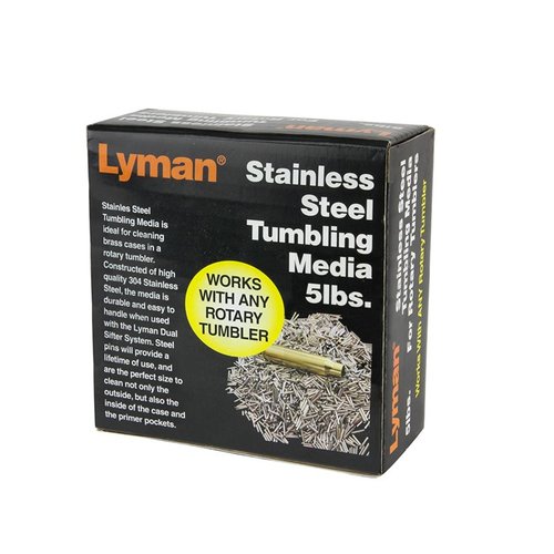 Il Rotary Case Stainless Steel Media da 5lbs di LYMAN offre una pulizia efficace e duratura delle cartucce, garantendo risultati professionali e senza graffi.