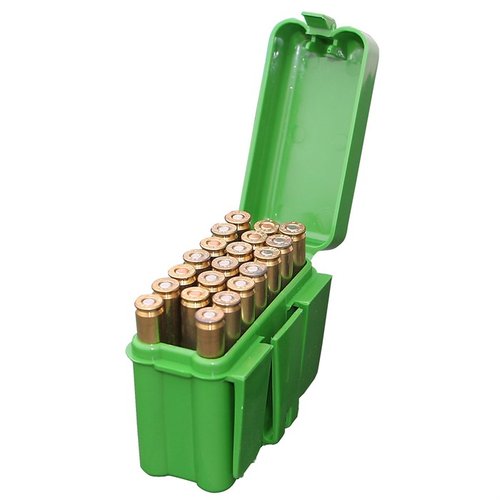 La scatola MTM Ammo Box da 20 colpi in stile cinturino è ideale per 300 Winchester Mag, 45-70 e 7mm Rem, offrendo un'ottima protezione e organizzazione delle munizioni.