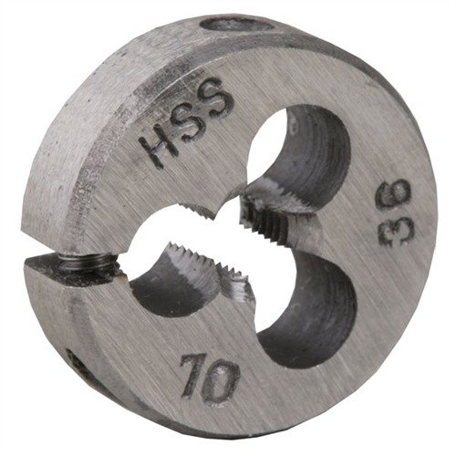 I WIRE GAUGE CARBON DIES di Brownells garantiscono precisione e durata, realizzati in acciaio carbonio, ideali per filettature su componenti di armi.