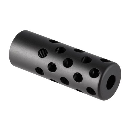 Il Gentry Custom Quiet Muzzle Brake 6.5mm riduce efficacemente il rinculo e il salto della bocca, disponibile in finiture blu opaco, blu lucido o acciaio inox.