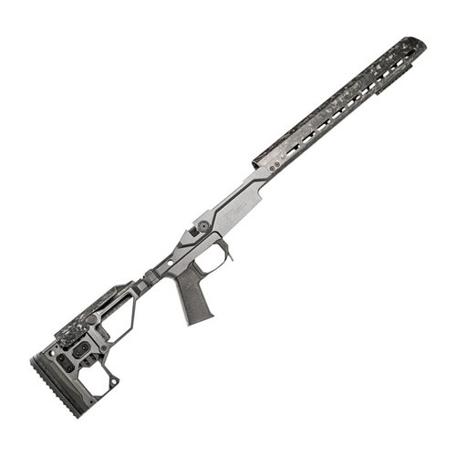 Il Modern Precision Short Action Chassis di Christensen Arms è leggero, regolabile e realizzato in alluminio 7075, con handguard in carbonio FFT da 17" e M-Lok.