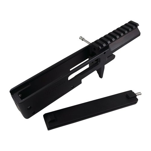 Ricevitore di ricambio per Ruger® 10/22®, realizzato in alluminio CNC anodizzato nero, con componenti in acciaio inox, per una facile manutenzione senza rimuovere il grilletto.