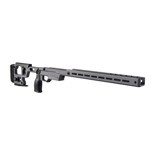 Il SOLUS Competition Chassis offre un connessione precisa per il fucile Remington 700, con regolazioni ergonomiche, compatibilità M-LOK e Arca, e un design modulare.