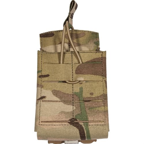 Il Single 7.62 Mag Pouch di Grey Ghost Gear è leggero, realizzato in nylon laminato, con design open top e bungee per un accesso silenzioso al caricatore.