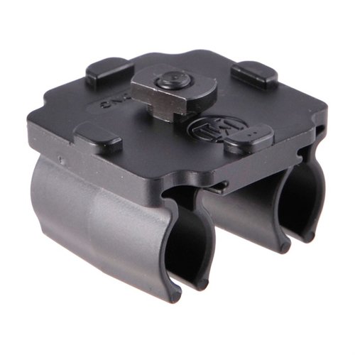 Porta cartucce universale M-LOK compatibile per armi a leva e a otturatore, adatto per calibri da .357 a 45-70, in polimero resistente e leggero.