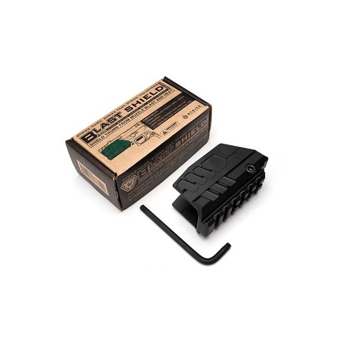 Il Blast Shield ALPHA (Standard) di Strike Industries protegge il pollice dal blast e dal calore, reindirizzando il colpo e aumentando la lunghezza del rail Picatinny.