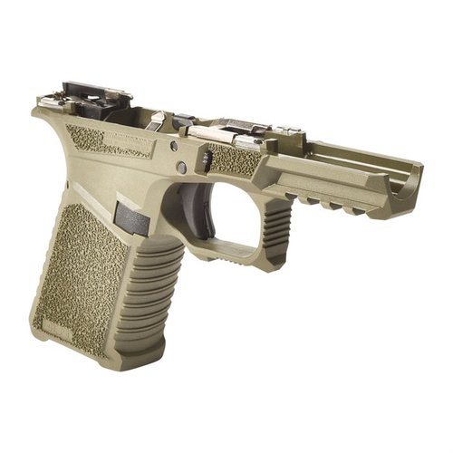Il telaio SCT 19 offre ergonomia avanzata, compatibilità con parti Glock® Gen 1-3, e un design robusto con picatinny rail per accessori e caricatore flared.
