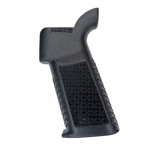 L'Enhanced Pistol Grip di Amend2 offre un design slim e un'angolazione aggressiva per una maneggevolezza ottimale, con texture robusta e spazio per piccoli oggetti.