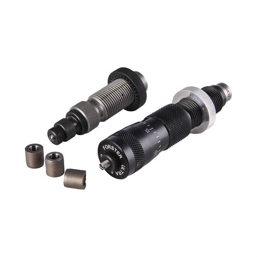 Il set BUSHING FULL LENGTH di Forster include un Full-Length Bushing Die e un Ultra Micrometer Seater Die, garantendo precisione e qualità superiore.