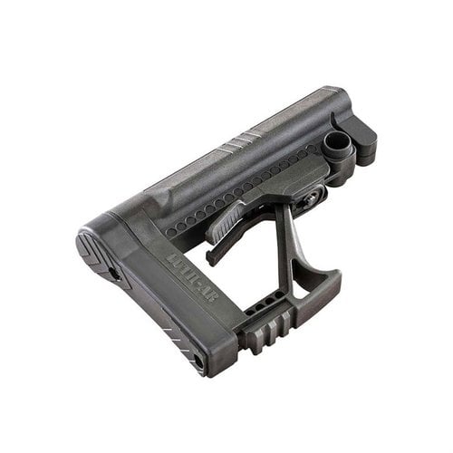 Luth-AR MBA-5 Buttstock è un calciolo leggero e regolabile, con leva di regolazione rapida, supporto per accessori e sistema anti-rumore per un'ottima stabilità.