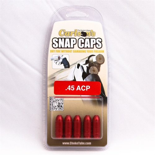 I SNAP CAPS in alluminio per cartucce di pistola 45 ACP permettono di esercitarsi nel dry fire senza danneggiare l'arma, assorbendo l'impatto del percussore.