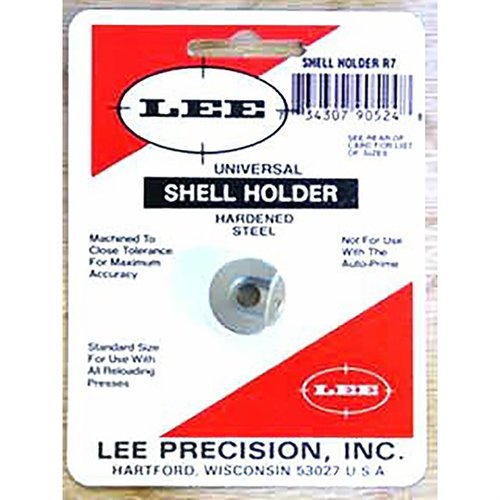 L'UNIVERSAL SHELL HOLDER R7 di LEE PRECISION è compatibile con la maggior parte delle presse di ricarica, offrendo versatilità e precisione nella lavorazione delle munizioni.