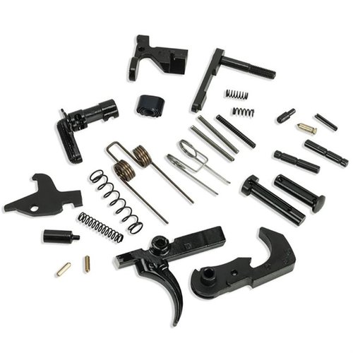 Kit di parti inferiori AR-15 di KAK Industry, 100% made in USA, senza grip o guardia del grilletto, per assemblare il tuo lower receiver con precisione mil-spec.