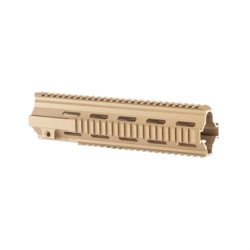 Il BRN-4 M27 Quad Rail Handguard in FDE offre un design unico, installazione sicura e compatibilità con BRN-4 e HK® 416, disponibile in 11