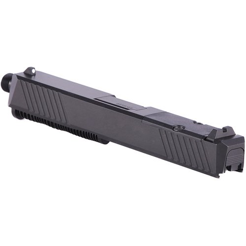 Assemblaggio completo per Glock 19 con opzioni di canna filettata o portata, pronto all'uso, con slot per mirini reflex Trijicon RMR e finitura in Black Nitride.