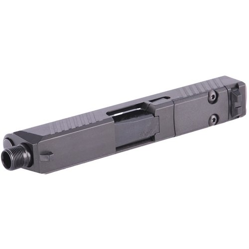 Assemblaggio completo della slide per Glock 43, disponibile con canna filettata o portata, pronto per il montaggio di mirini reflex e con finitura Black Nitride.