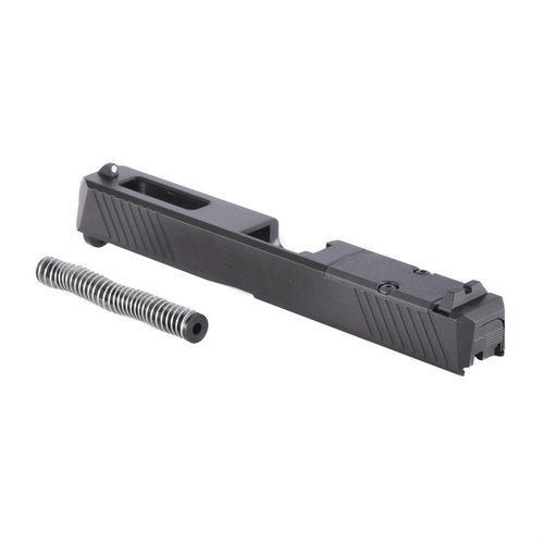 Assemblaggio completo per Glock 43, disponibile con canna portata o filettata, montaggio facile per red dot, e serrature per una manipolazione ottimale.