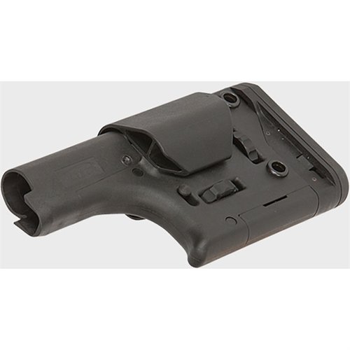 Il buttstock DMR di LMT DEFENSE è progettato per fucili calibro 5.56, offre regolazioni per altezza del comb e lunghezza di trazione, senza necessità di cambiare il buffer tube.