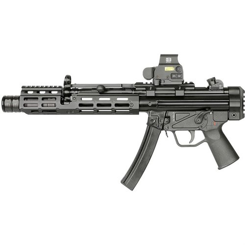 Il handguard M-LOK® per MP5K è leggero, facile da installare e progettato per l'uso con soppressori, garantendo durata e compatibilità con vari modelli.