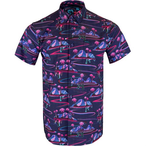 La RETRO-RIFLE SHORT SLEEVE BUTTON DOWN SHIRT è leggera e traspirante, realizzata in 97% Polyester e 3% Spandex, ideale per chi ama il comfort e lo stile.