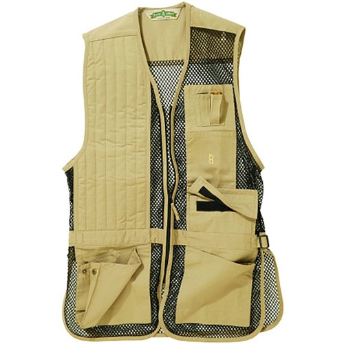 Il gilet da tiro BOB ALLEN in rete leggera e traspirante offre tasche per inserti, tubi di strozzatura e spazio per cartucce, ideale per ogni tiratore.
