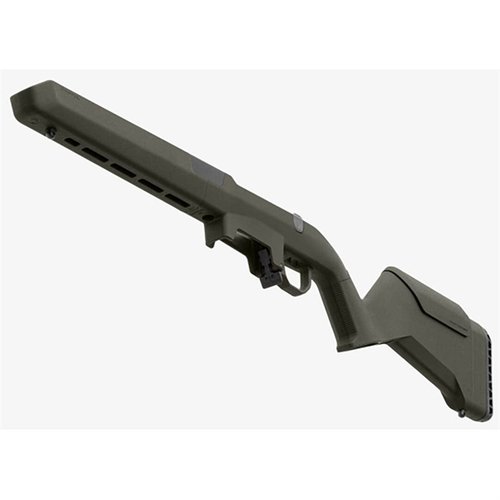 Il calcio MAGPUL Hunter Lite per Ruger American è leggero, ergonomico e regolabile, compatibile con modelli destro e sinistro, ideale per cacciatori.