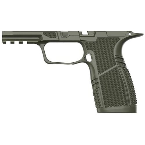 Il grip module Tyrant CNC per SIG P365 X-Macro offre ergonomia migliorata, rail Picatinny 1913, capacità 17 colpi e magwell flared per ricariche rapide.