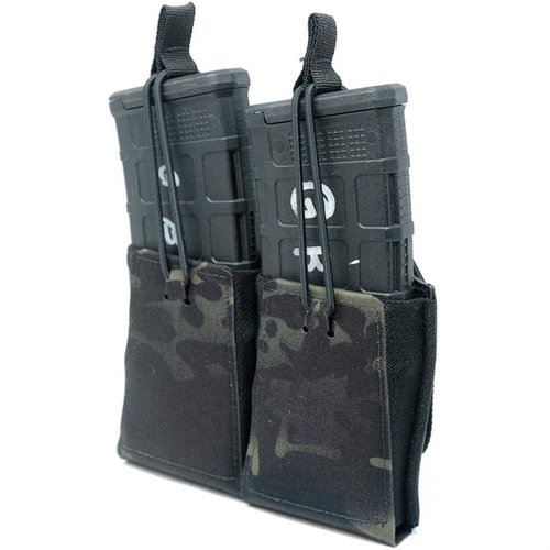 La doppia tasca per caricatori GBRS offre compatibilità MOLLE, ritenzione bungee regolabile e materiali di alta qualità per un'estrazione fluida e sicura.