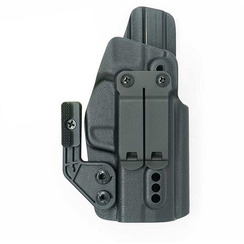 L'holster IWB X PRIORITY 1 per SIG P365 XMACRO offre ritenzione regolabile, clip monoblocco discreto e supporto per ottiche, ottimizzando il trasporto nascosto.