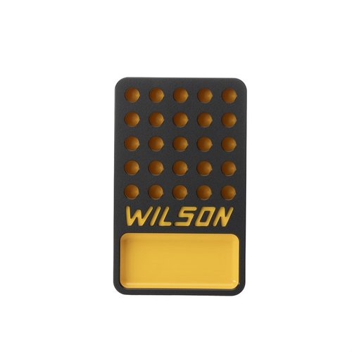Il vassoio di ricarica L.E. WILSON da 25 colpi offre una capacità organizzata, un cup integrato per proiettili, e un design stabile e visibile in nero/giallo.