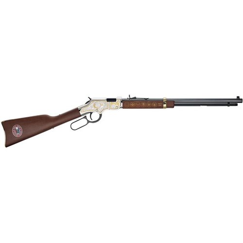 Fucile a leva .22LR Golden Boy Eagle Scout Tribute 2ª edizione, con incisioni in oro 24K, legno di noce e medaglione Eagle Scout, simbolo di valori e leadership.