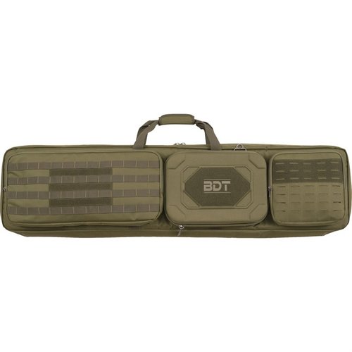 Il Bulldog Cases 48" Double Suppressor Tactical Rifle Case offre protezione per fucili AR-15 e PCC, con scomparti per soppressori e accessori, e manici bilanciati.