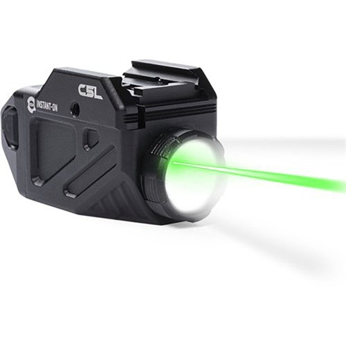 Il C5L di VIRIDIAN è un mirino laser verde compatto con luce da 650 lumen, attivazione automatica INSTANT-ON e sistema di ricarica SafeCharge, resistente all'acqua.