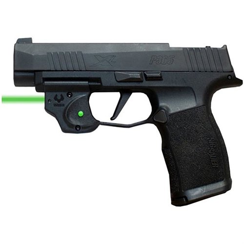 Il laser verde E SERIES di VIRIDIAN per Sig Sauer P365 offre installazione facile, attivazione ambidestra e una portata fino a 100 yard di giorno e 2 miglia di notte.