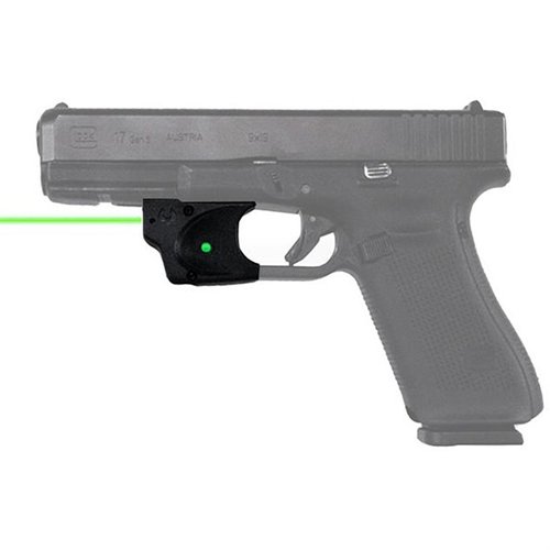 Il laser verde E SERIES™ di VIRIDIAN per Glock offre attivazione ambidestra, installazione facile, 100 yard di portata diurna e 6 ore di autonomia.